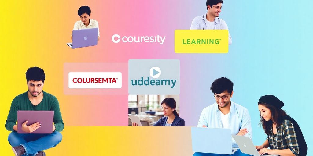 Collage of online learning platforms and students engaging.