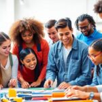 Jovens aprendizes em atividades profissionais e colaborativas.