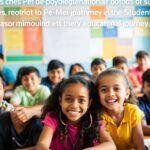 Sala de aula vibrante com alunos diversos aprendendo juntos.