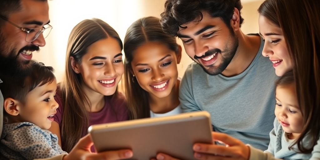Família consultando informações no celular