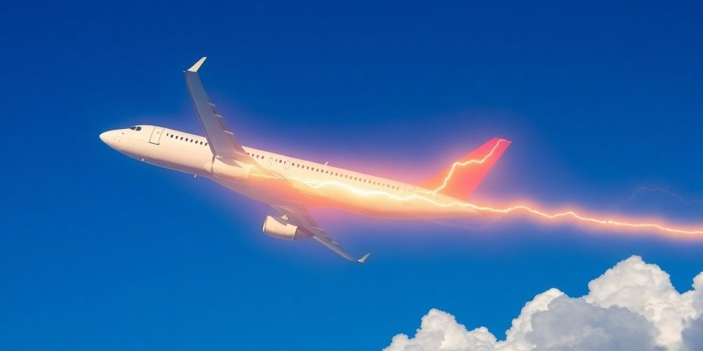 Avião voando com rastro de luz