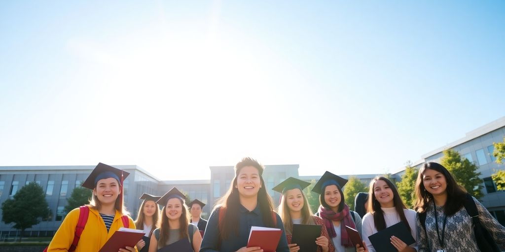 Anhanguera, estudante com diploma, campus universitário moderno.