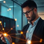 Especialista de riesgo tecnológico en oficina moderna.