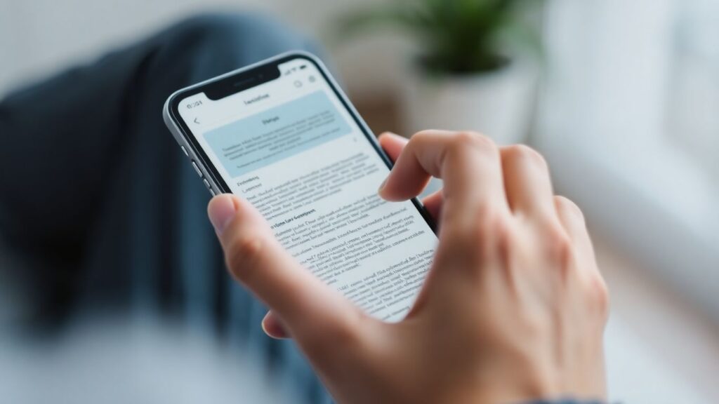 Mãos segurando celular com extrato do INSS
