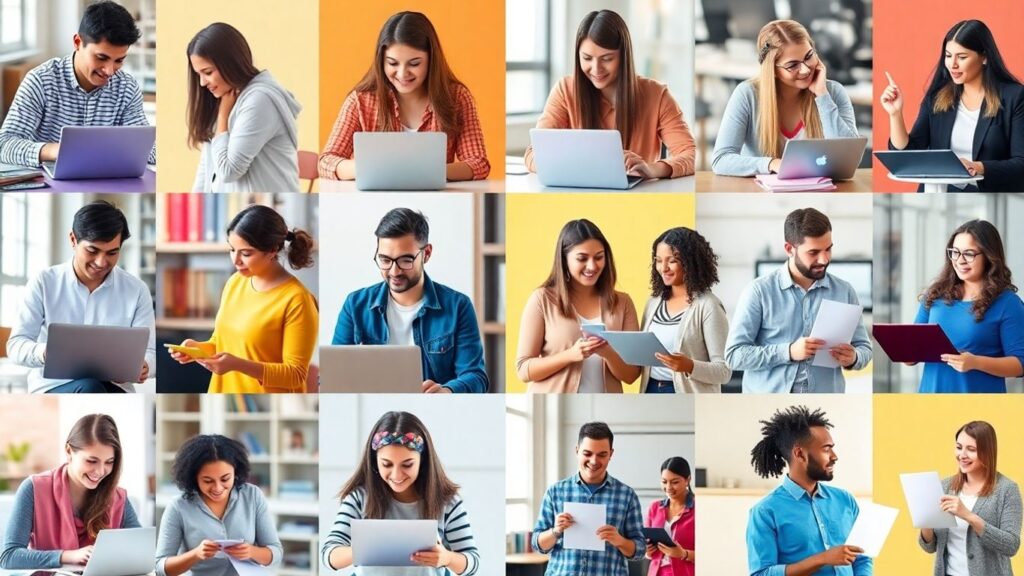 Personas aprendiendo y obteniendo certificados.