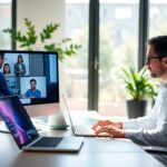 Persona trabajando en oficina y remotamente en 2025.