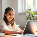 Jovem estudando online gratuitamente no Bradesco Cursos.