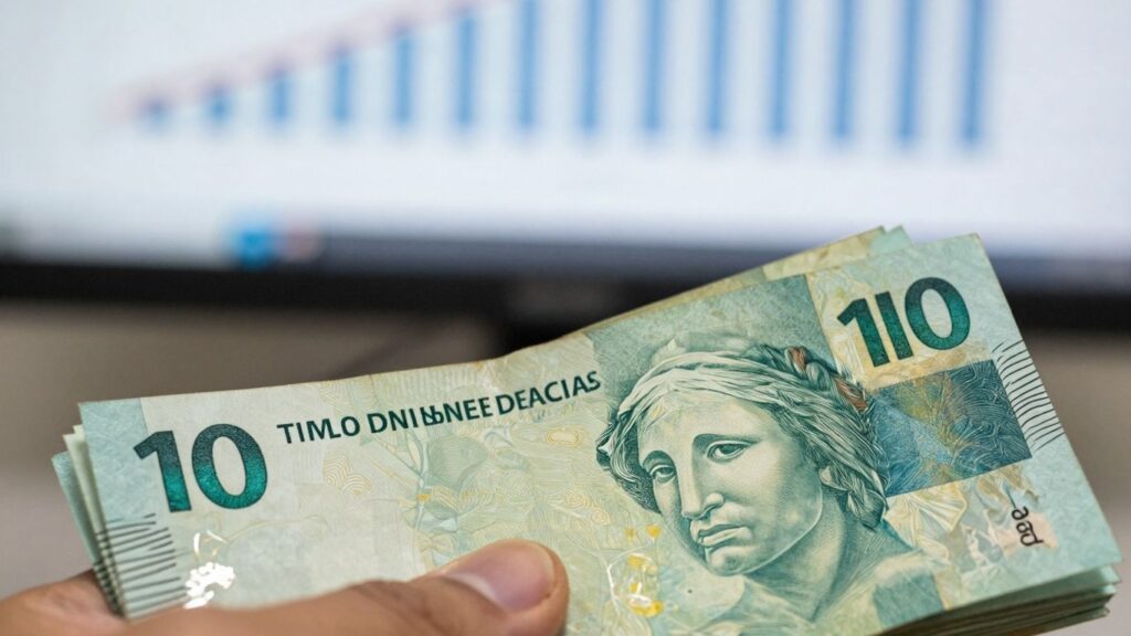 Mão segurando dinheiro do FGTS